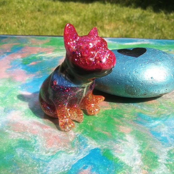 🐕SOLD🐕 Cute Frenchie Bulldog Resin Art Cute Sparkles Gift Shiny Handmade - Picture 12 of 15